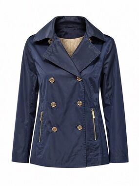 Michael Kors Navy Double Breasted Trench Coat XS Gold Hardware Classic Chic